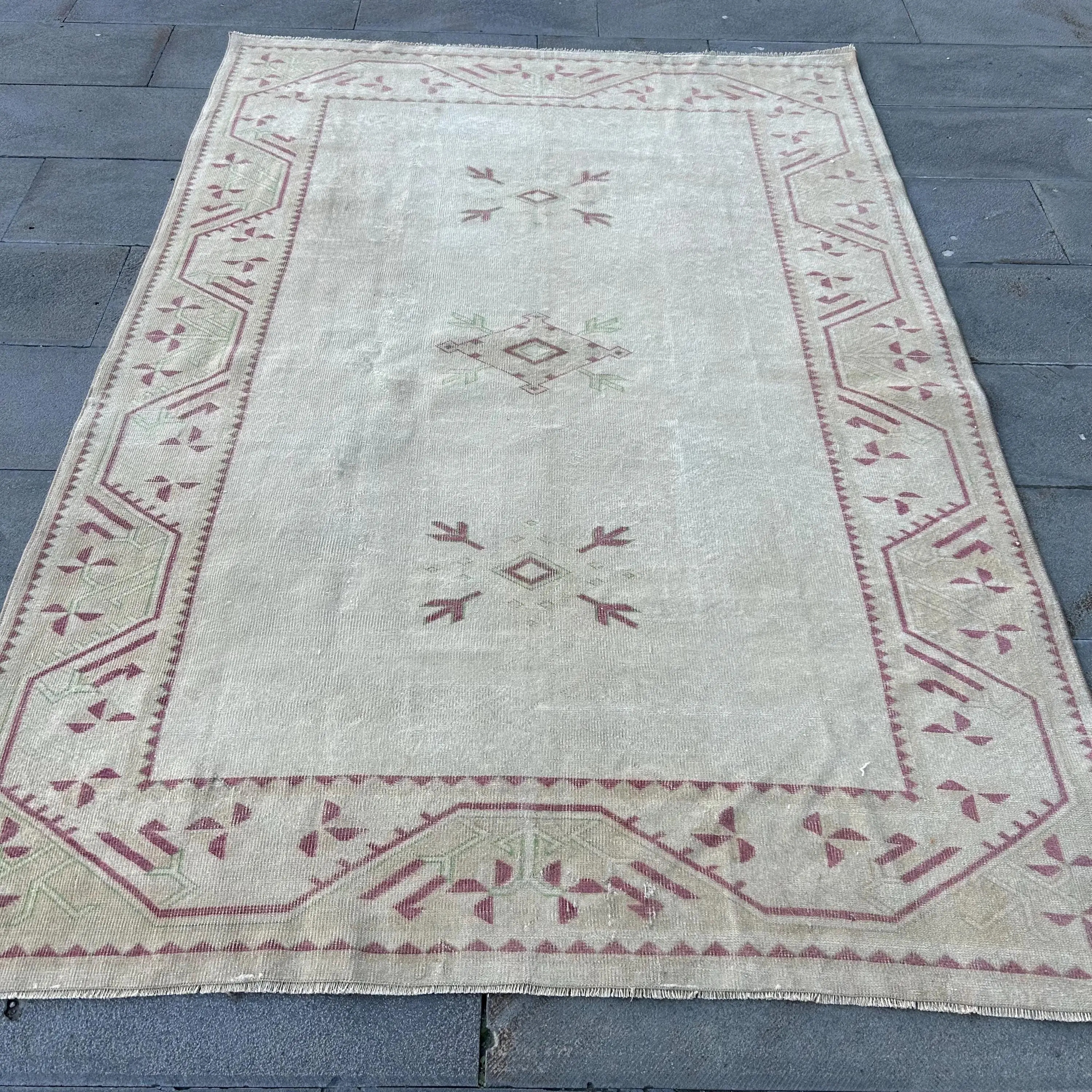 Halı, 5.1x7.4 ft Türk Halısı, Gri Çiçekli Halı Yün - 1