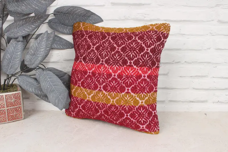 Handmade Rug Seat Pillow Cover, Boho Pillow, Interior Designer Pillow, Home Decor Pillow, Pillow, 14x14 Red Cushion, Morroccon Kilim Cushion Cushion - 4