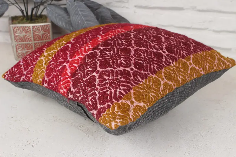 Handmade Rug Seat Pillow Cover, Boho Pillow, Interior Designer Pillow, Home Decor Pillow, Pillow, 14x14 Red Cushion, Morroccon Kilim Cushion Cushion - 6