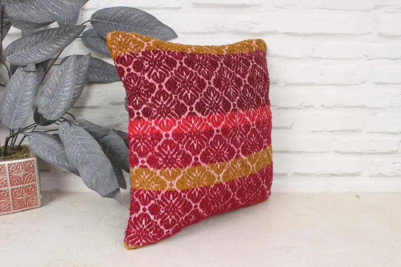 Handmade Rug Seat Pillow Cover, Boho Pillow, Interior Designer Pillow, Home Decor Pillow, Pillow, 14x14 Red Cushion, Morroccon Kilim Cushion Cushion - 3