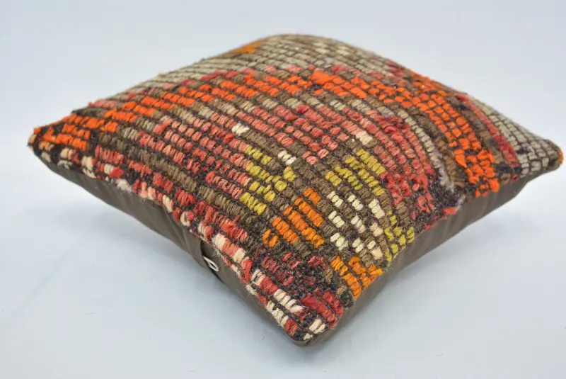 Boho Pillow Sham Cover, Tapestry Cushion, Turkish Kilim Pillow, Vintage Kilim Pillow, Cushion Case, 12x12 Orange Cushion Case - 6