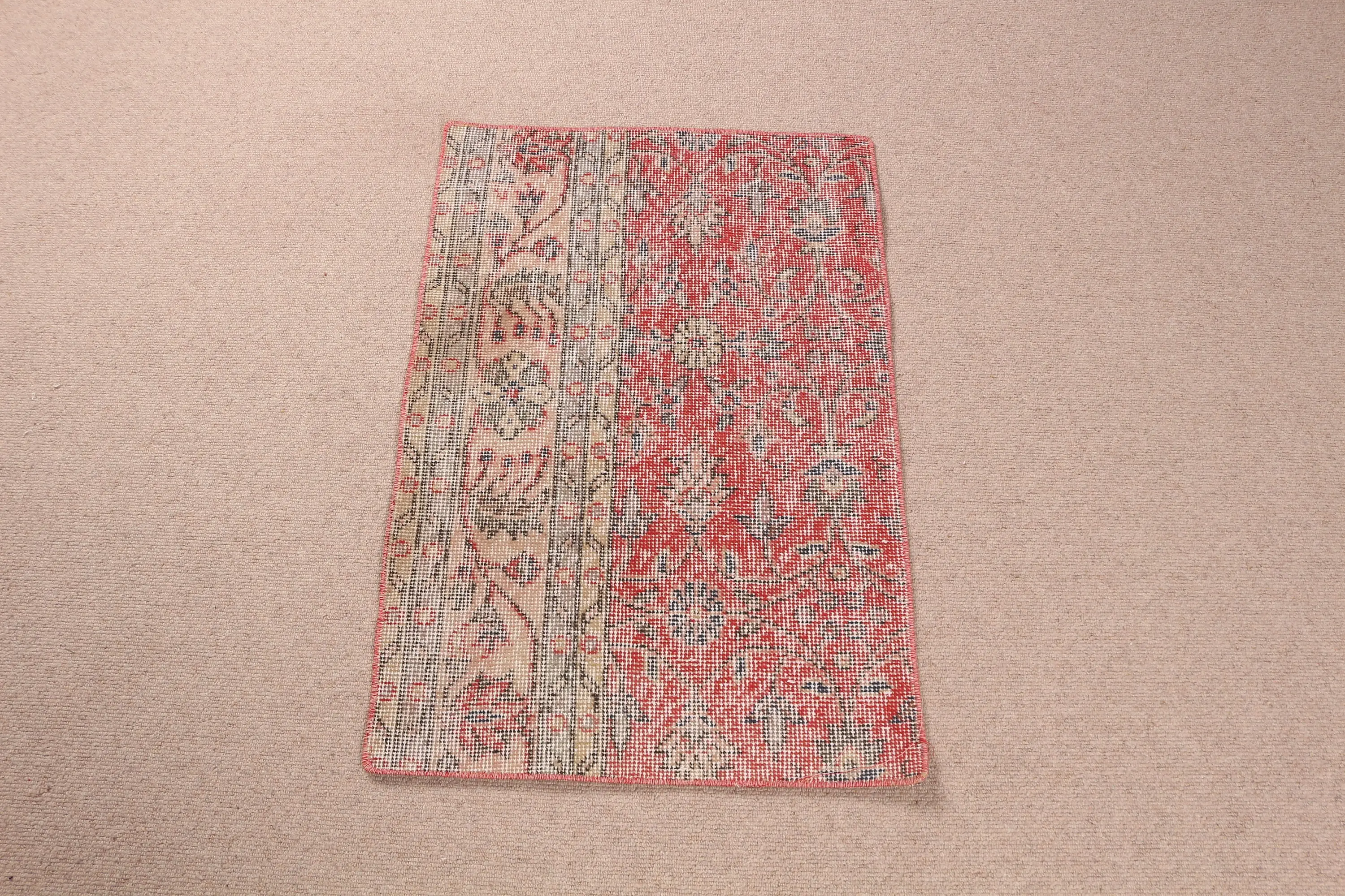 Vintage 1.9x2.9 ft Rug, Small Turkish Rug, Red Oriental Wool Rug - 1