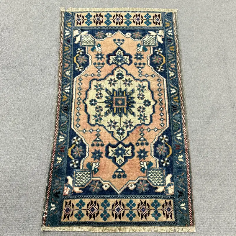 Türk Vintage Halı 1.9x3.4 ft, Oushak Mavi Fas Yün Halısı - 1
