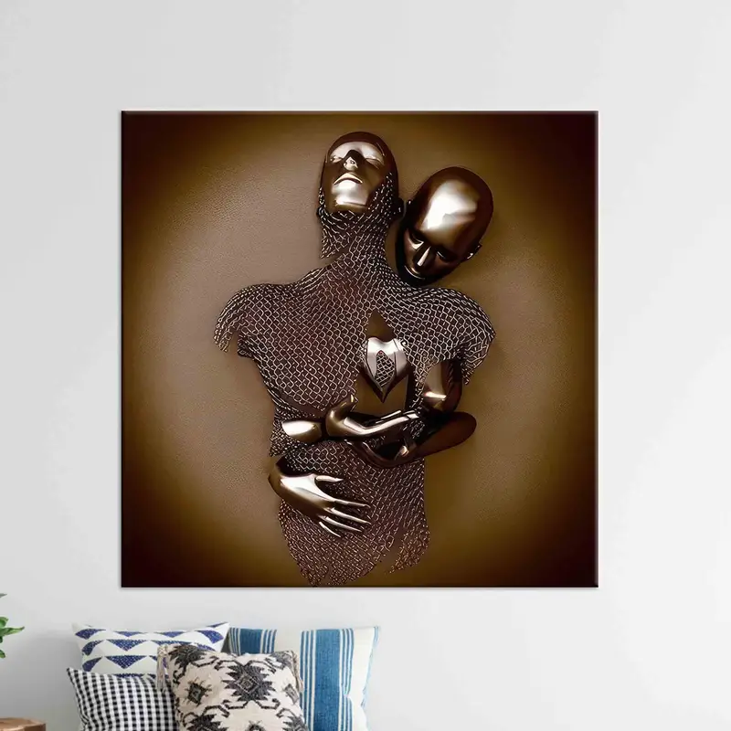 ロマンチックな 3D メタリック カップル キャンバス: エレガントなバレンタイン ギフト