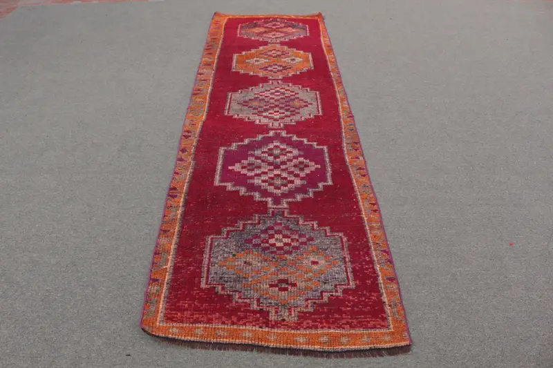 Kırmızı ve Turuncu Halı, 10.1x10.14 ft Çizgili Geometrik