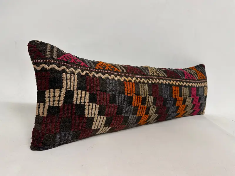 Cushion Cover, 12x36 Pink Cushion, Interior Designer Pillow, Turkish Corner Pillow Cover, Kilim Pillow, Anatolian Pillow Sham, Vintage Kilim Pillow - 2