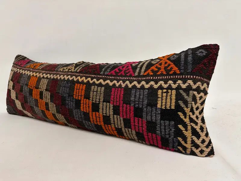 Cushion Cover, 12x36 Pink Cushion, Interior Designer Pillow, Turkish Corner Pillow Cover, Kilim Pillow, Anatolian Pillow Sham, Vintage Kilim Pillow - 3