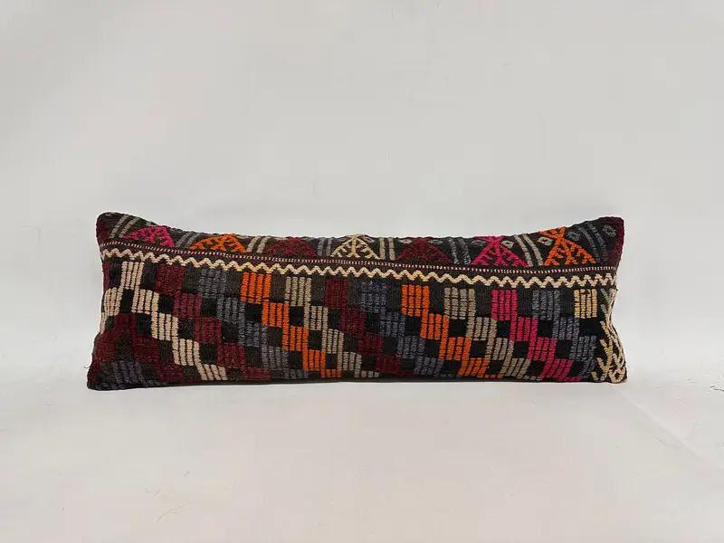 Cushion Cover, 12x36 Pink Cushion, Interior Designer Pillow, Turkish Corner Pillow Cover, Kilim Pillow, Anatolian Pillow Sham, Vintage Kilim Pillow - 1