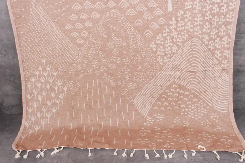 Turkish Beach Towel Custom Organic Cotton Brown Patterned, 40x71 Inches