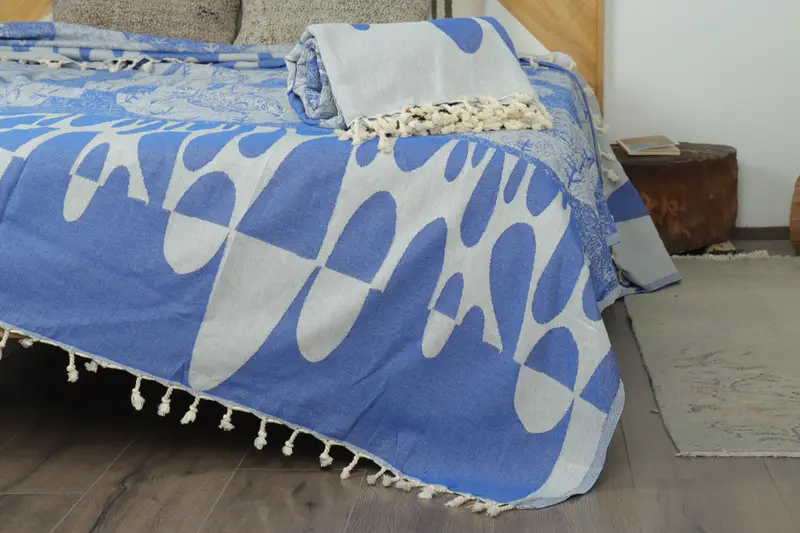 Turkish Bedcover, 100x80 Cotton Turtle Design Towel, Woven Throw Blanket, Family Gift, Personalized Gifts, Bedspread, First Wedding Anniversary Gift - 7