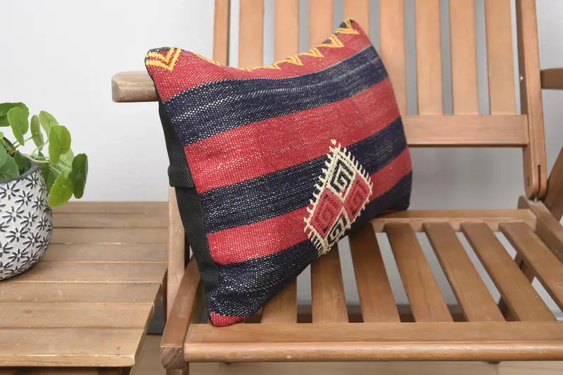 Cushion, Gift Pillow, Turkish Corner Pillow, Retro Throw Pillow Cover, Turkish Pillow, Knitted Pillow, Throw Kilim Pillow, 12x20 Red Pillow - 2