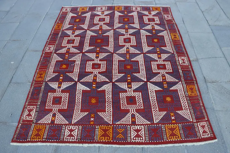 Red Moroccan Rug, 4.9x6.3 ft Elegant Decor