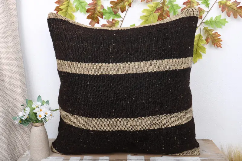 24x24 Brown Cushion Case, Cushion Cover, Ethnical Kilim Rug Pillow, Pillow for Couch, Floor Cushion, Antique Pillows, Pastel Cushion Cover - 2