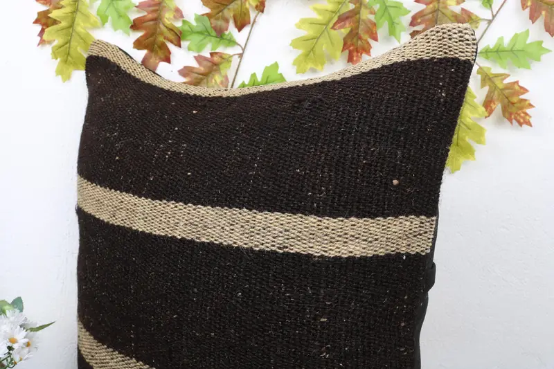 24x24 Brown Cushion Case, Cushion Cover, Ethnical Kilim Rug Pillow, Pillow for Couch, Floor Cushion, Antique Pillows, Pastel Cushion Cover - 5