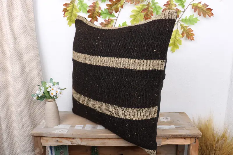 24x24 Brown Cushion Case, Cushion Cover, Ethnical Kilim Rug Pillow, Pillow for Couch, Floor Cushion, Antique Pillows, Pastel Cushion Cover - 4