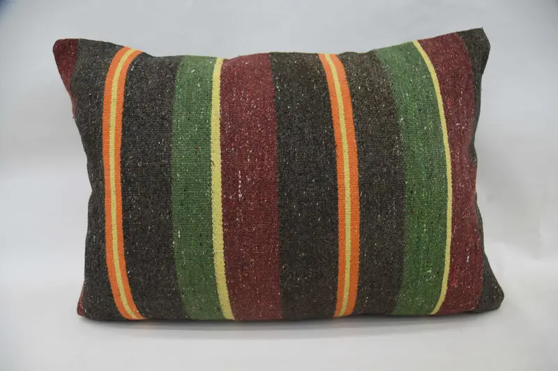 Vintage Gift Orange Pillow Case, Striped Wool Handwoven College Dorm Decor Cushion Cover - 1