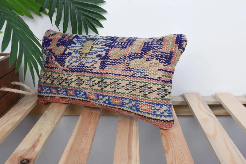 Outdoor Throw Cushion Cover, Throw Kilim Pillow, Cushion, Kilim Cushion Sham, 8x16 Blue Cushion Cover, Retro Throw Cushion, Kilim Pillow Cover - 5