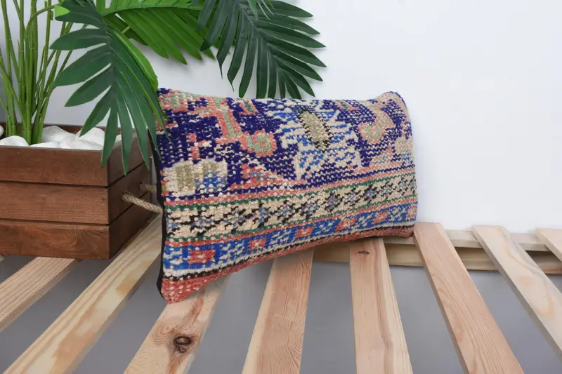 Outdoor Throw Cushion Cover, Throw Kilim Pillow, Cushion, Kilim Cushion Sham, 8x16 Blue Cushion Cover, Retro Throw Cushion, Kilim Pillow Cover - 4