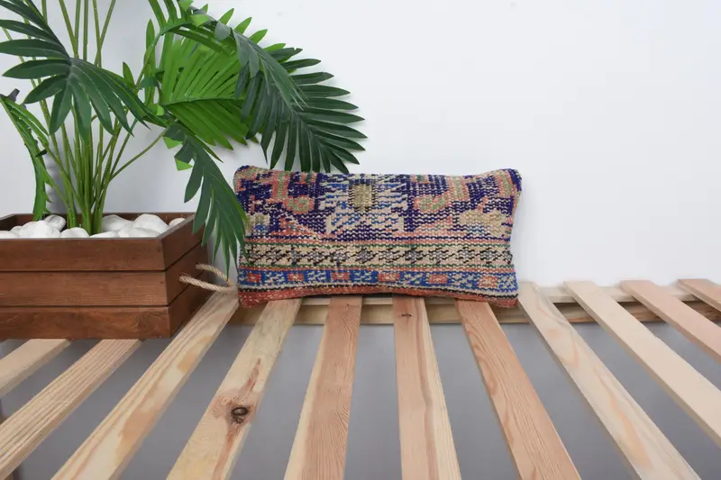 Outdoor Throw Cushion Cover, Throw Kilim Pillow, Cushion, Kilim Cushion Sham, 8x16 Blue Cushion Cover, Retro Throw Cushion, Kilim Pillow Cover - 1