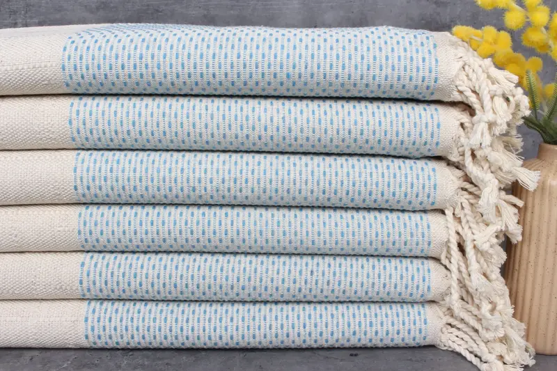 Personalized Turkish Towel Turquoise Linen Peshtemal, Beige, 40x71 Inches