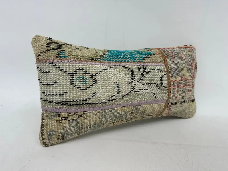 Türkischer Kilim -Kissen, Kissenschein, Kilim -Kissen, Luxuskissen -Hülle, Vintage Kilim -Wurfkissen, 10x20 beige Kissenbezüge - 2