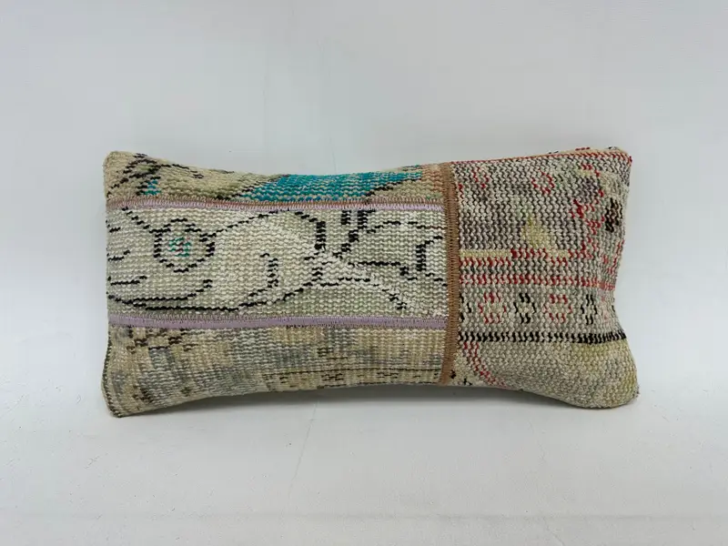 Türkischer Kilim -Kissen, Kissenschein, Kilim -Kissen, Luxuskissen -Hülle, Vintage Kilim -Wurfkissen, 10x20 beige Kissenbezüge - 1