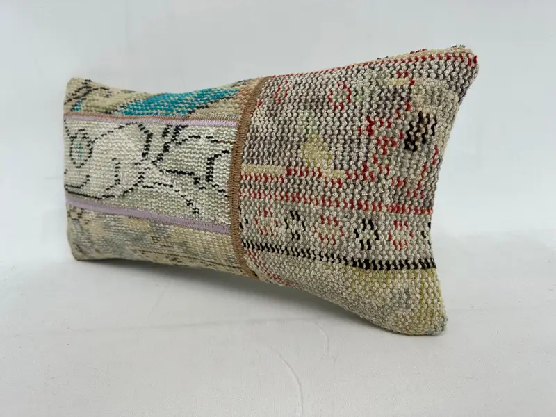 Türkischer Kilim -Kissen, Kissenschein, Kilim -Kissen, Luxuskissen -Hülle, Vintage Kilim -Wurfkissen, 10x20 beige Kissenbezüge - 3