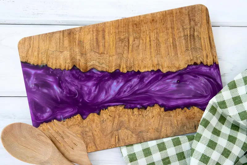 木目調デザインのパープル樹脂ガラスまな板