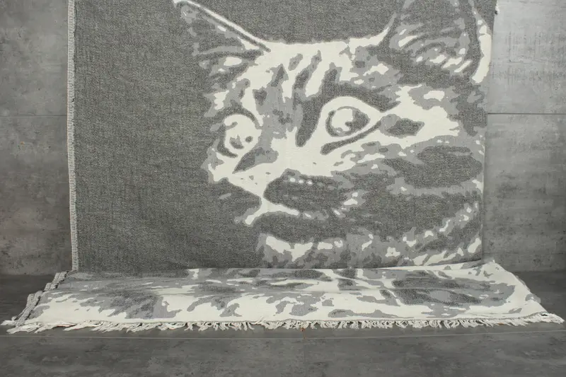 Cat Design Personalized Throw, Bridesmaid Gift, 79x95 Inches Black Cotton