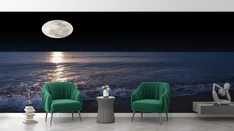 魅惑的な海と月のプリント壁紙: あなたの空間を変えましょう