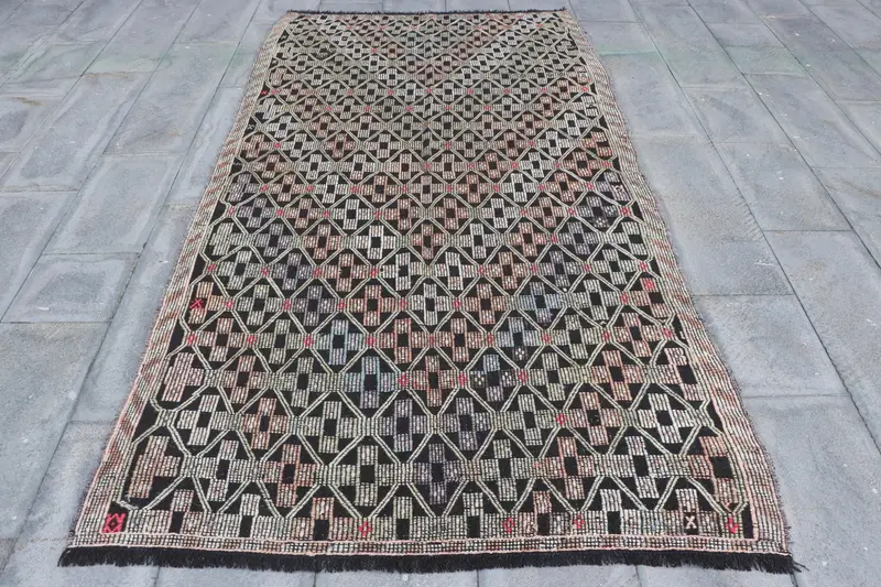 Vibrant Orange & Green Rug, 4,8x8,7 ft Striped Geometric