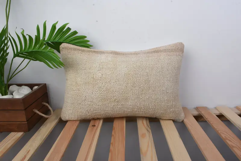 Vintage Pillow, Wholesale Pillow, Pillow Sham, Pillow for Couch, Farmhouse Cushion Case, 12x20 Beige Pillow Cover, Handmade Kilim Cushion - 1