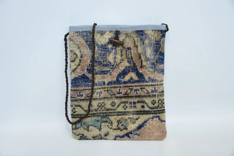 Rave Yün Vintage Motifli Omuz Çantası, Fermuar Kapama Kilim Çanta