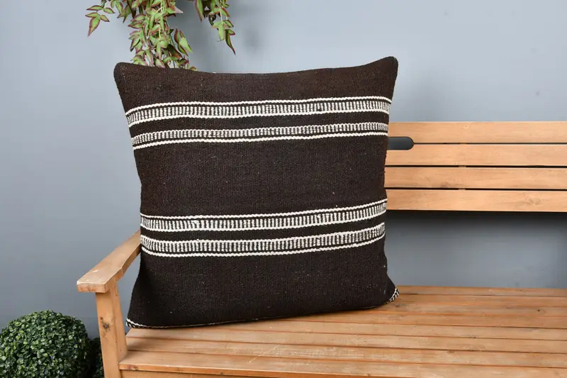 Aztec Pillow Cover, Antique Pillows, Throw Kilim Pillow, Pillow Cover, 28x28 Brown Cushion, Knitted Pillow Sham, Turkish Kilim Pillow - 1