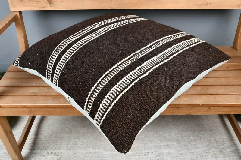 Aztec Pillow Cover, Antique Pillows, Throw Kilim Pillow, Pillow Cover, 28x28 Brown Cushion, Knitted Pillow Sham, Turkish Kilim Pillow - 2