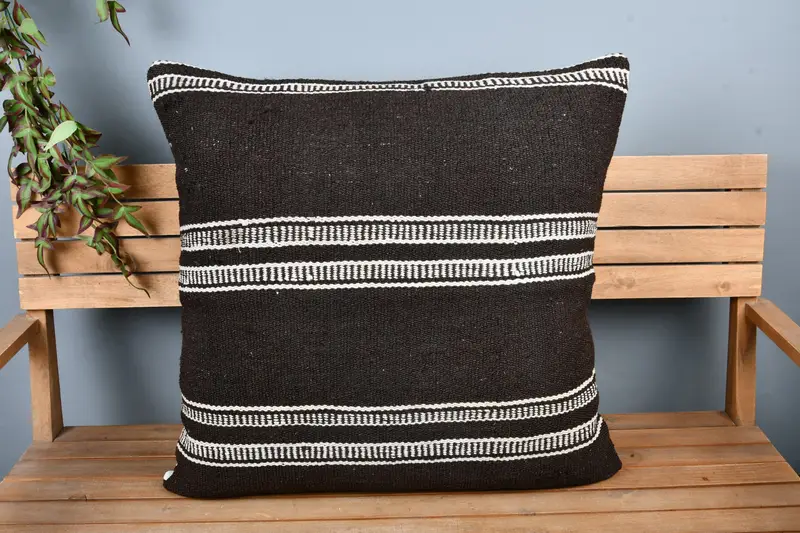 Aztec Pillow Cover, Antique Pillows, Throw Kilim Pillow, Pillow Cover, 28x28 Brown Cushion, Knitted Pillow Sham, Turkish Kilim Pillow - 6