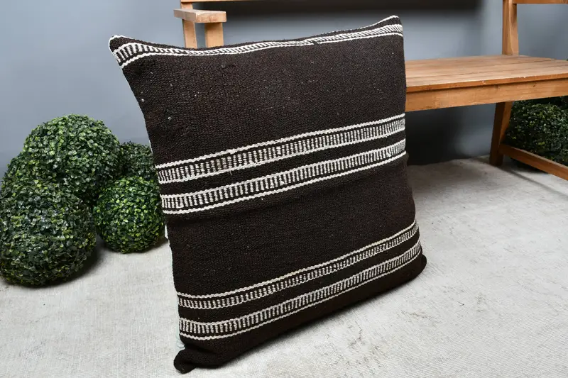 Aztec Pillow Cover, Antique Pillows, Throw Kilim Pillow, Pillow Cover, 28x28 Brown Cushion, Knitted Pillow Sham, Turkish Kilim Pillow - 7