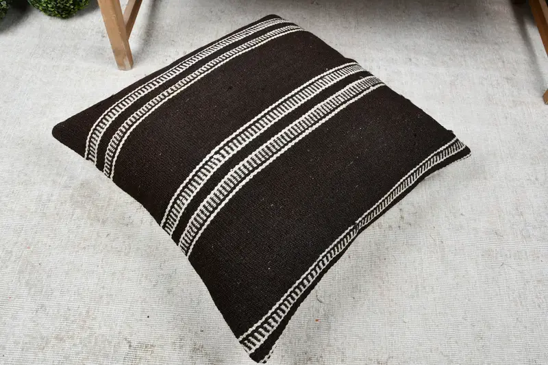 Aztec Pillow Cover, Antique Pillows, Throw Kilim Pillow, Pillow Cover, 28x28 Brown Cushion, Knitted Pillow Sham, Turkish Kilim Pillow - 8