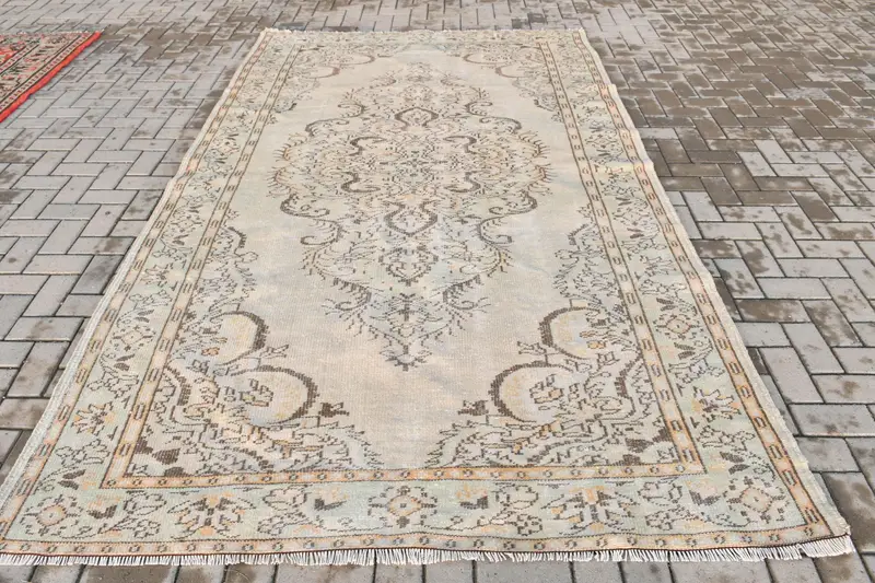 Alfombra grande vintage de 6,1x10,3 pies, alfombra turca de lana maciza gris Oushak - 1