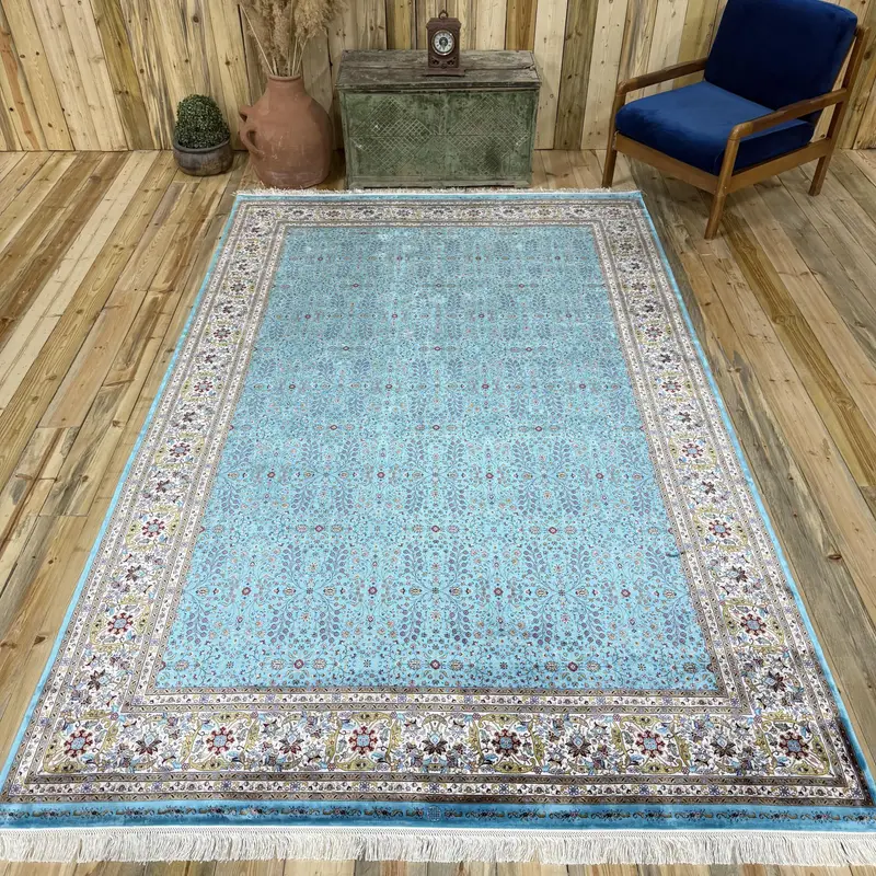 6.4x9.9 ft Large Turkish Rug, Blue Moroccan Vintage Rug - 1