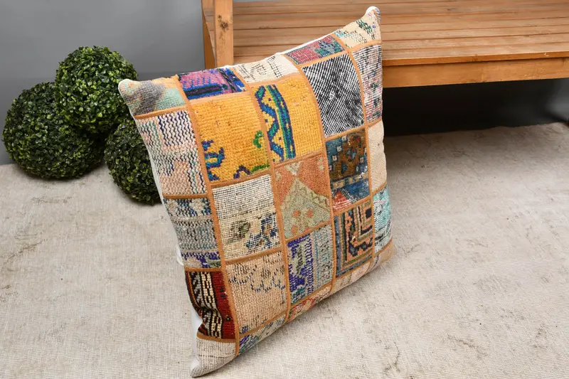 24x24 Yellow Pillow, Pillow, Pillow for Couch, Vintage Kilim Throw Pillow, Handwoven Pillow, Vintage Pillow, Lounge Throw Pillow Case - 7