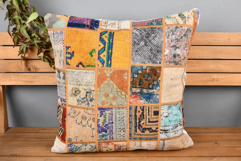 24x24 Yellow Pillow, Pillow, Pillow for Couch, Vintage Kilim Throw Pillow, Handwoven Pillow, Vintage Pillow, Lounge Throw Pillow Case - 6