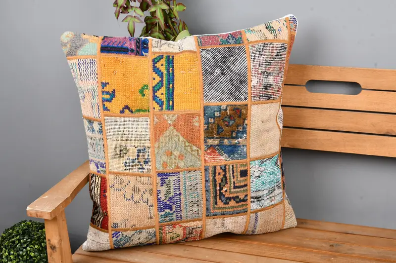 24x24 Yellow Pillow, Pillow, Pillow for Couch, Vintage Kilim Throw Pillow, Handwoven Pillow, Vintage Pillow, Lounge Throw Pillow Case - 1