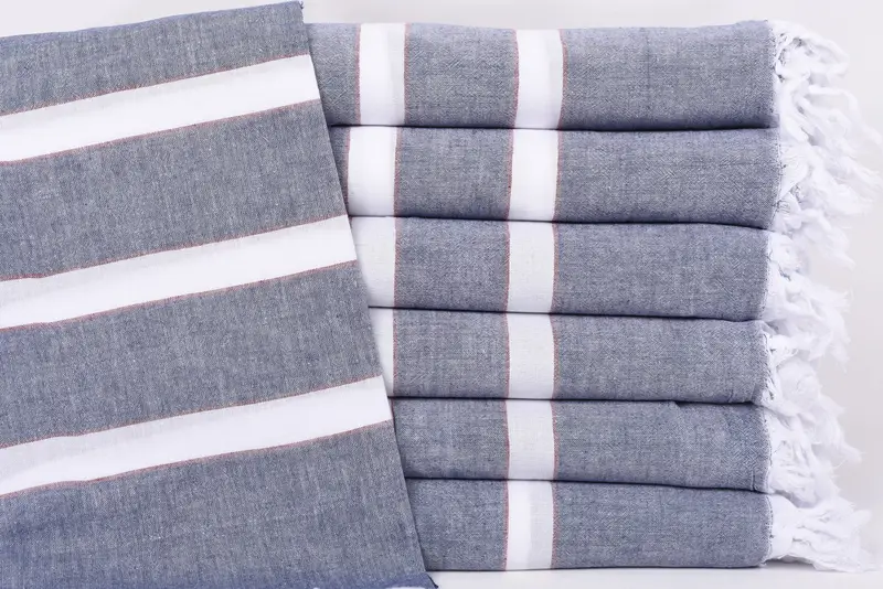Wedding Gift Navy Blue-Red Striped Organic Cotton Towel, 70x40 Inches