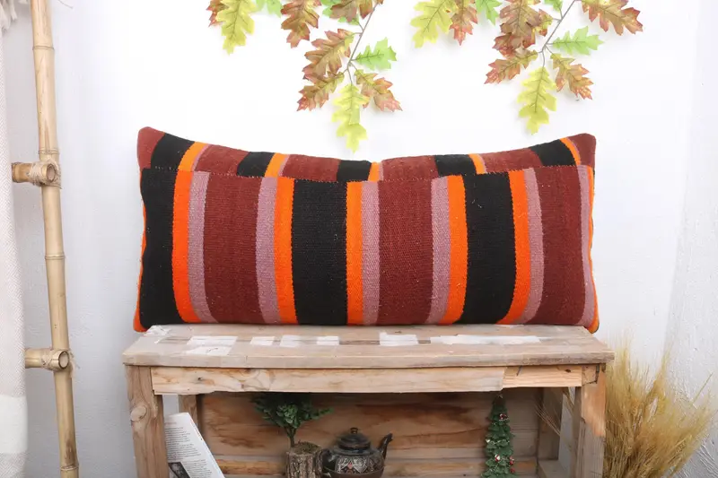 Kilim Cushion Sham, Bright Cushion Cover, Pillow Sham, Vintage Kilim Throw Pillow, Kilim Pillow, Colorful Pillow Case, 16x36 Red Pillow Sham - 1