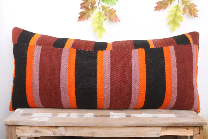 Kilim Cushion Sham, Bright Cushion Cover, Pillow Sham, Vintage Kilim Throw Pillow, Kilim Pillow, Colorful Pillow Case, 16x36 Red Pillow Sham - 2