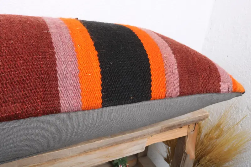 Kilim Cushion Sham, Bright Cushion Cover, Pillow Sham, Vintage Kilim Throw Pillow, Kilim Pillow, Colorful Pillow Case, 16x36 Red Pillow Sham - 6