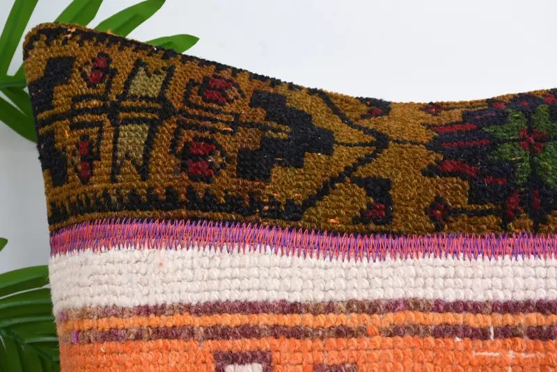 Turkish Kilim Pillow, Decorative Throw Pillow, Boho Pillow, Pillow for Sofa, 18x18 Orange Pillow Cover, Bolster Throw Pillow, Cushion Case - 2