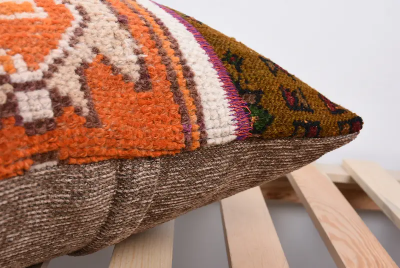 Turkish Kilim Pillow, Decorative Throw Pillow, Boho Pillow, Pillow for Sofa, 18x18 Orange Pillow Cover, Bolster Throw Pillow, Cushion Case - 7