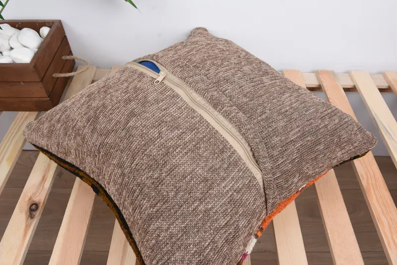Turkish Kilim Pillow, Decorative Throw Pillow, Boho Pillow, Pillow for Sofa, 18x18 Orange Pillow Cover, Bolster Throw Pillow, Cushion Case - 8
